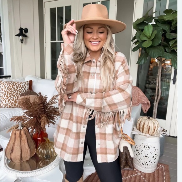 Pink Lily Tan Plaid Teddy Jacket - Picture 1 of 7
